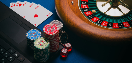 Closeup of roulette andnpoker chips