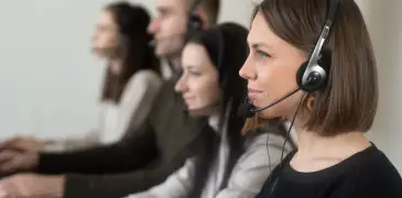 A customer support team on a call