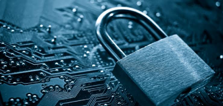 Image of a lock over a circuit
