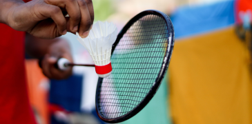A closeup image of badminton serve