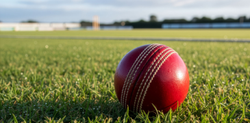 Close up of cricket ball on a field