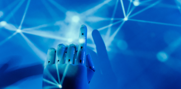 A robotic hand pointing with an overlay