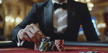 Cropped image of a dealer setting a poker table