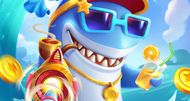 Illustration of a shark wearing sunglasses and holding a drink