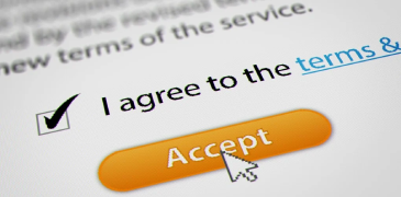 Closeup of a check box on a terms and conditions screen